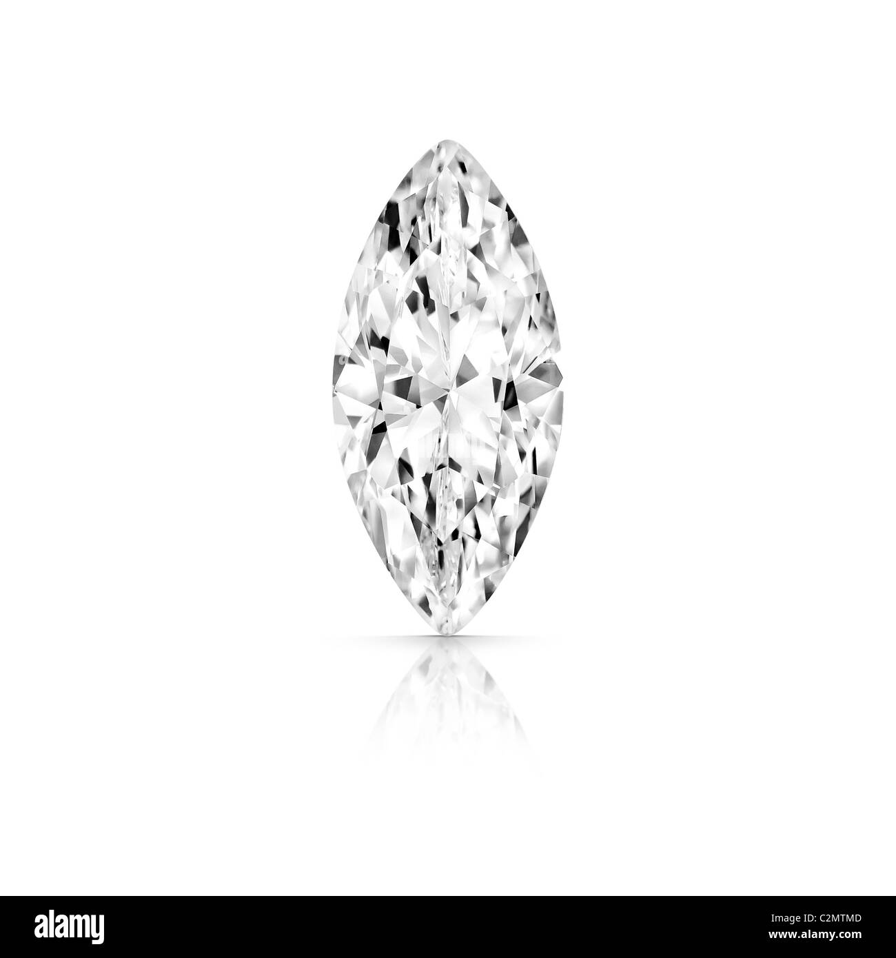 marquise cut Greyscale diamond isolated on white background with partial reflection and clipping path Stock Photo