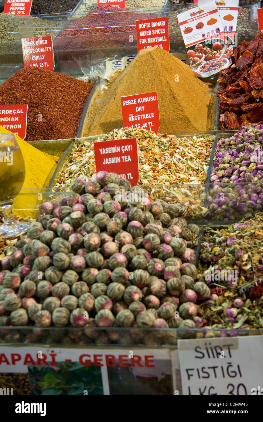 Spices on a Market Stall Stock Photo