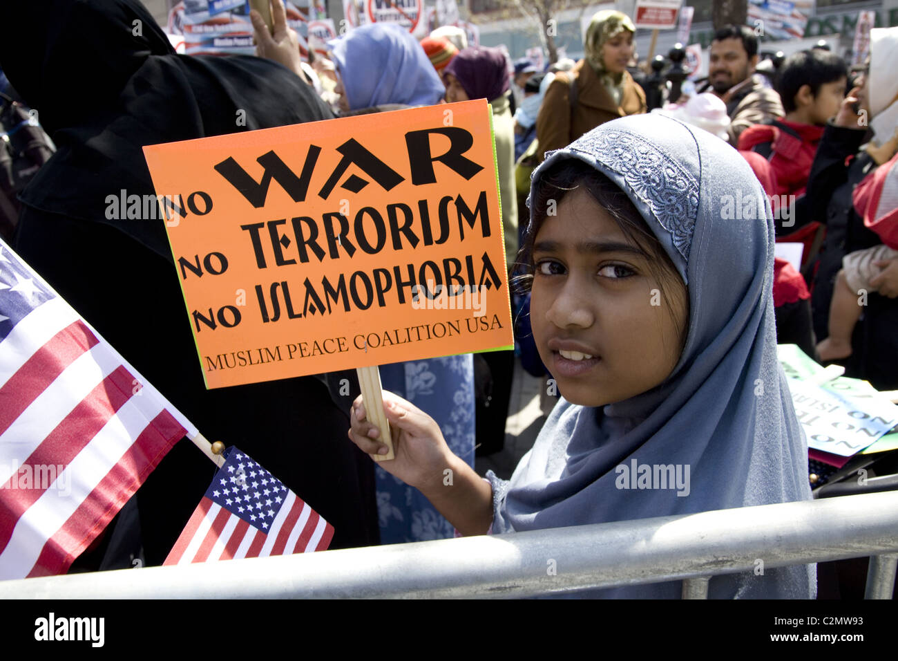 2011: A coalition of  anti-war, socialist, anti-nuclear and American Muslim groups rally and march at Union Square in NYC Stock Photo