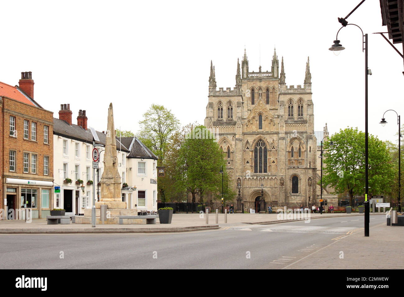 Selby Abbey viewed from the west on Gowthorpe Stock Photo