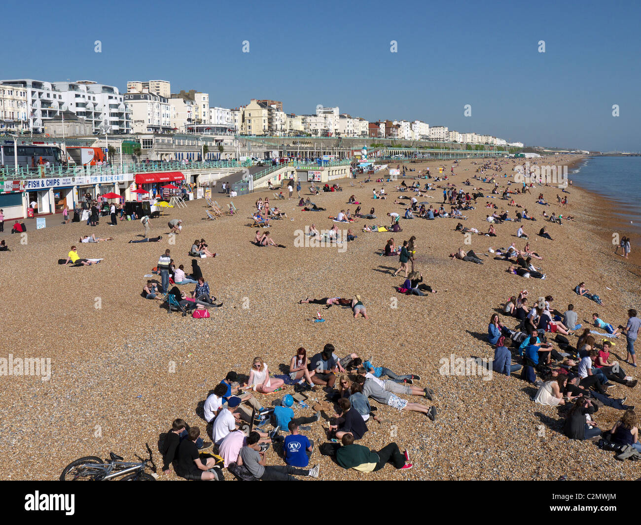View looking along Brighton beach and seafront Stock Photo