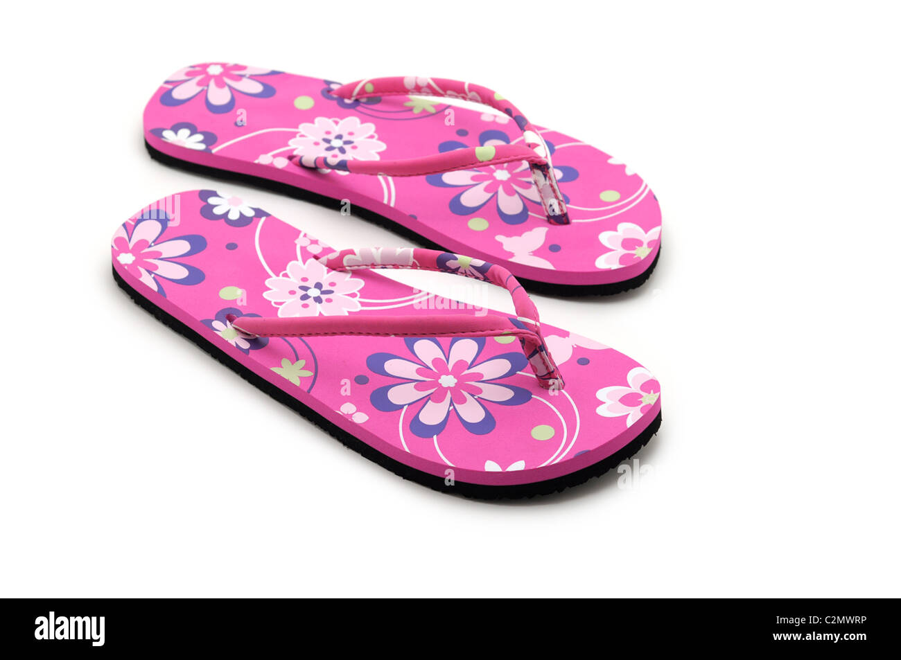 Summer Sandals, Pink Flip Flops, Flowers, Floral Design, Floral Print Stock Photo