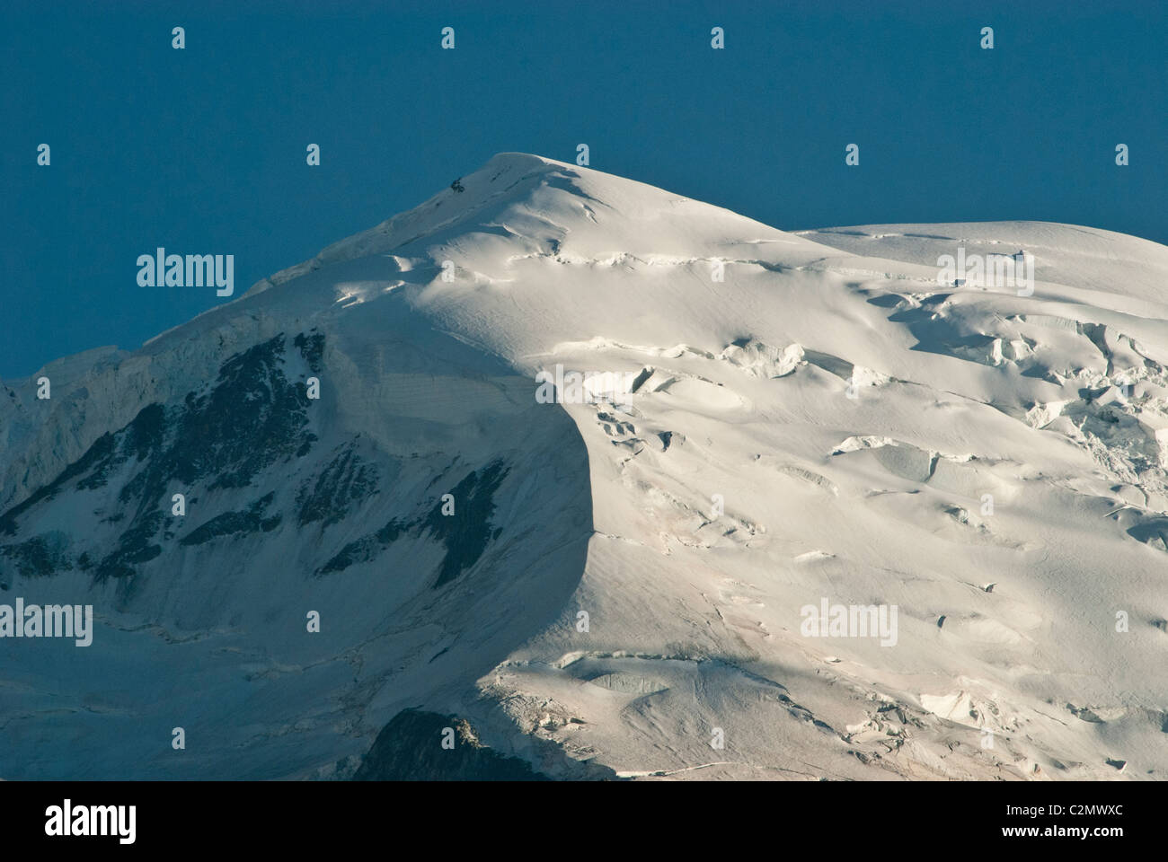 Mont Blanc 'White Mountain' the highest peak in Alps and western Europe  4,810.45 m. Summit Chamonix  Haute-Savoie France Stock Photo