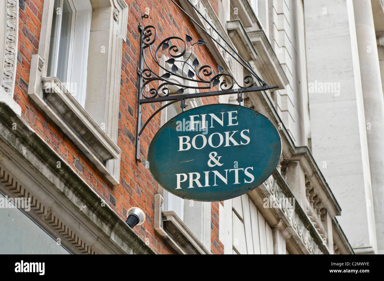 Fine Books and Prints shop sign Sackville Street Westminster London Uk Stock Photo