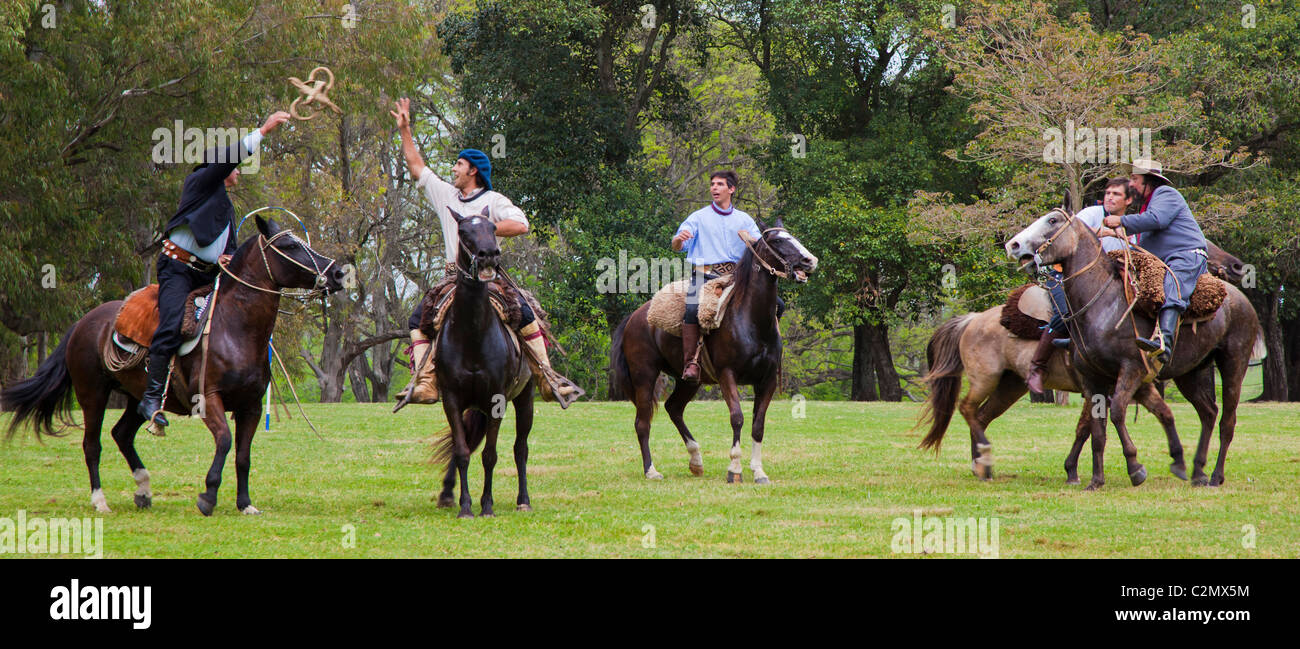 Gauchos playing the national sport of pato, La Carabassa, Argentina Stock Photo