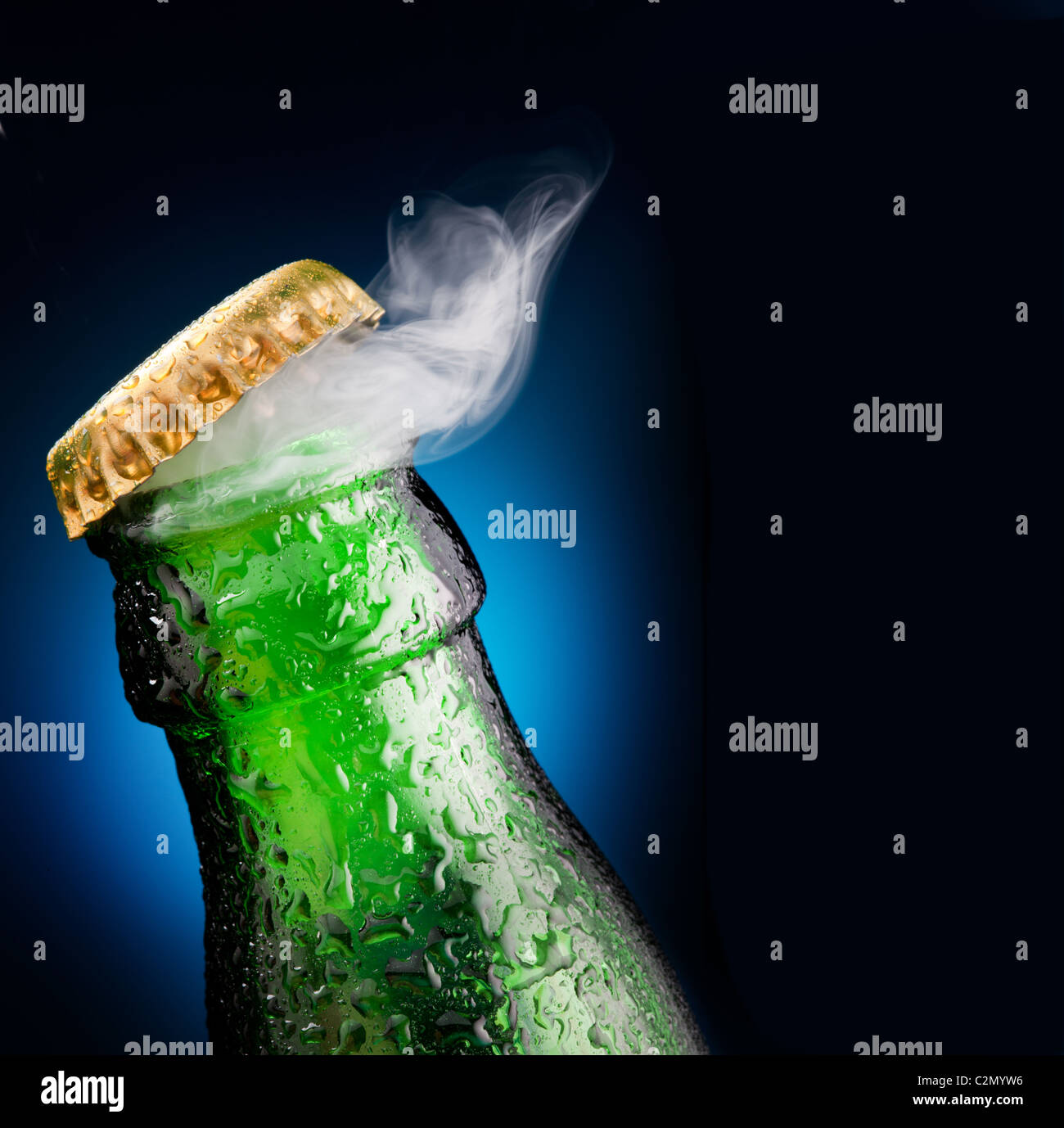 Opening of beer cap with the gas output Stock Photo Alamy