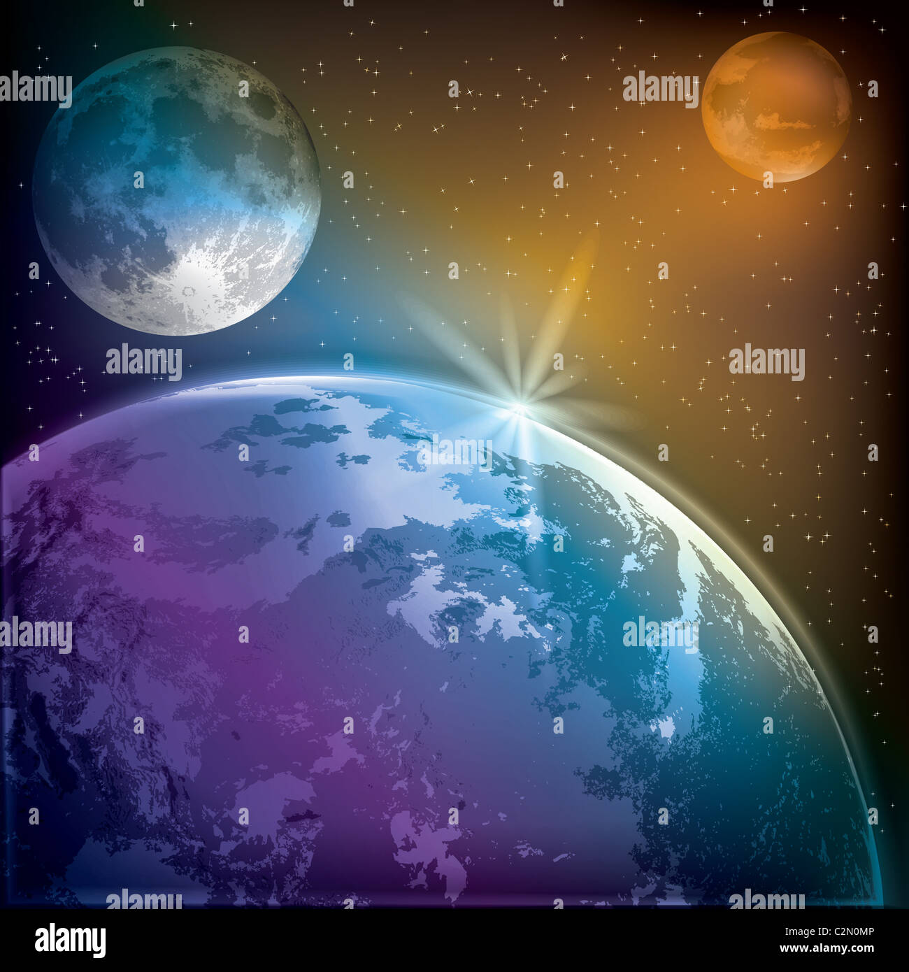 abstract background with earth moon and mars in the space Stock Photo ...