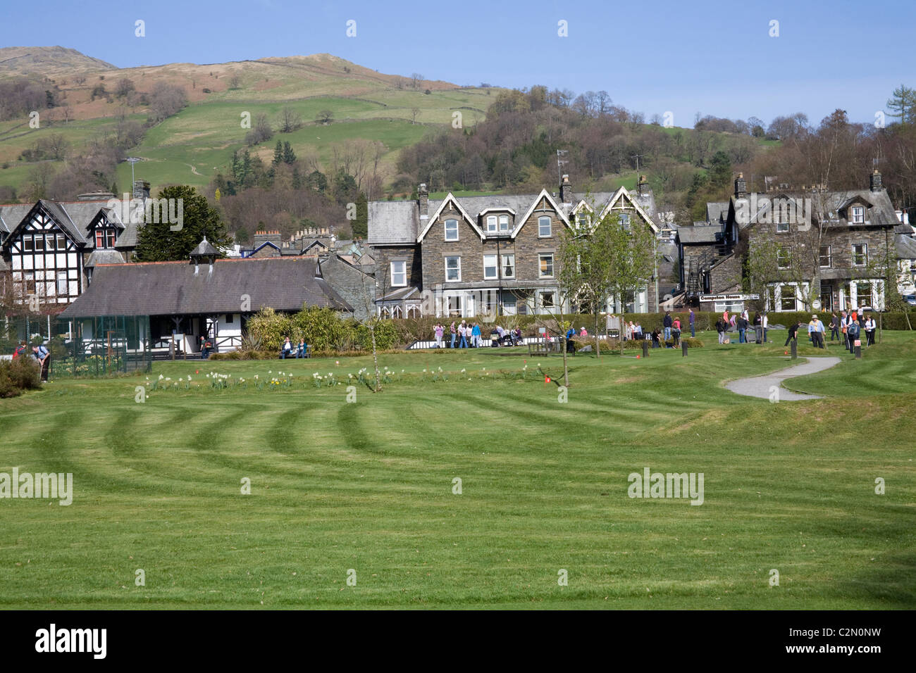 Ambleside Lake District Cumbria England Visitors playing crazy mini golf in White Platts Recreation Ground Stock Photo