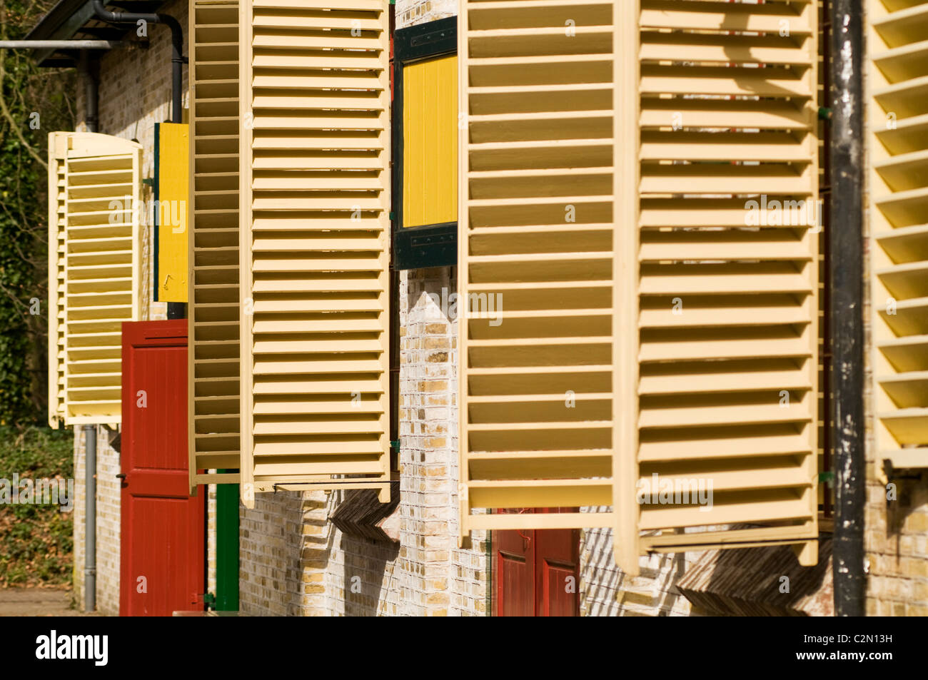 Wooden window shutters on a building at the Open Air Museum in Arnhem