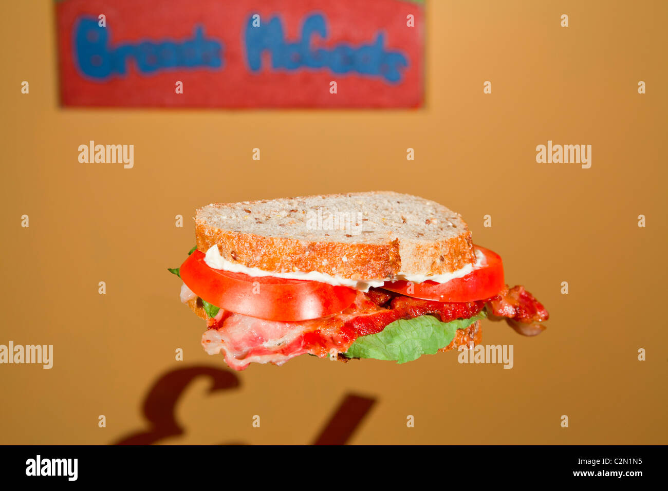 BLT Bacon lettuce tomato sandwich on whole grain multi grain bread Stock Photo