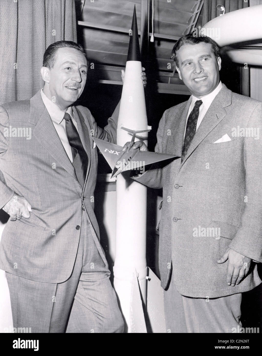 Walt Disney, left and Dr. Wernher von Braun. Stock Photo
