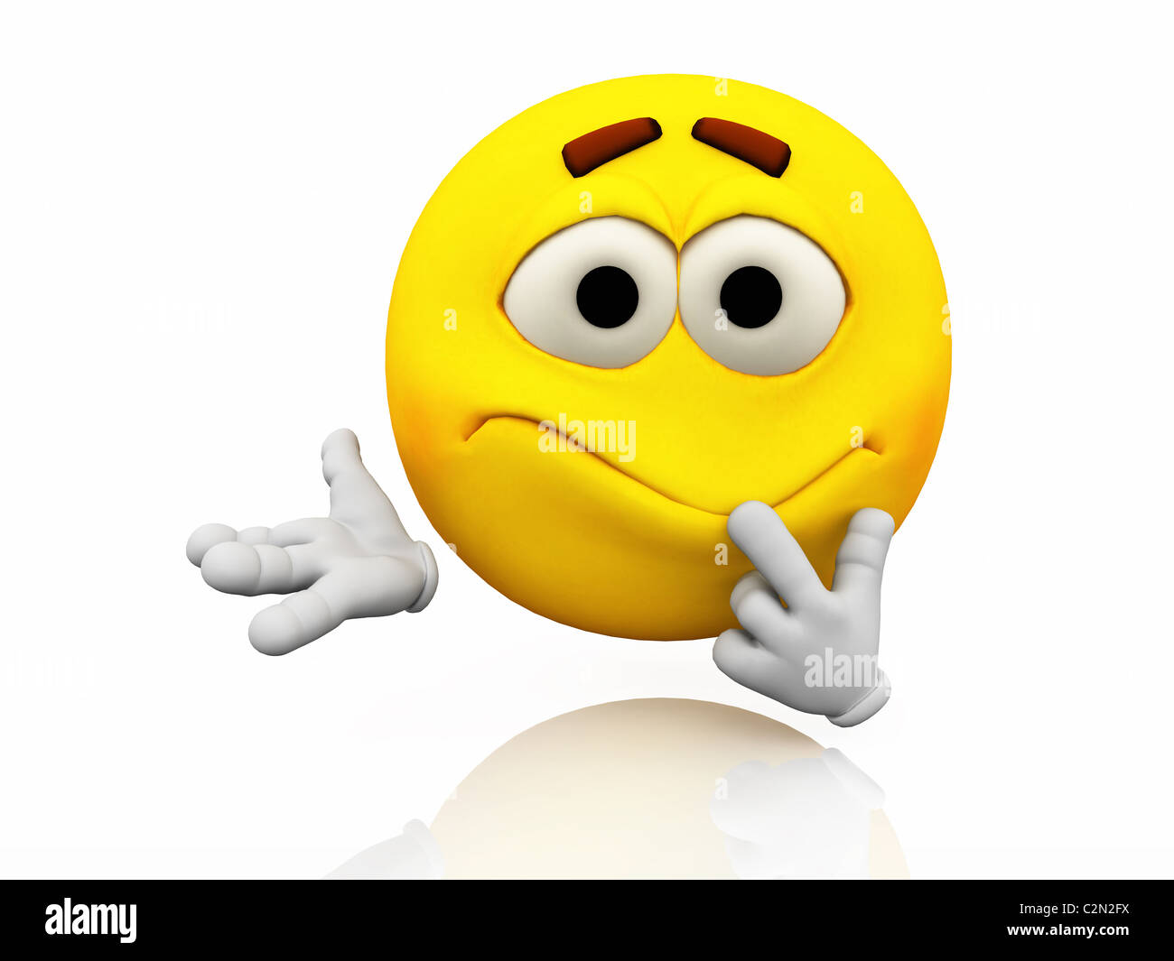 Smiley, Emoticon. Facial expression Confused emotional expression on a yellow face with large eyes. Stock Photo