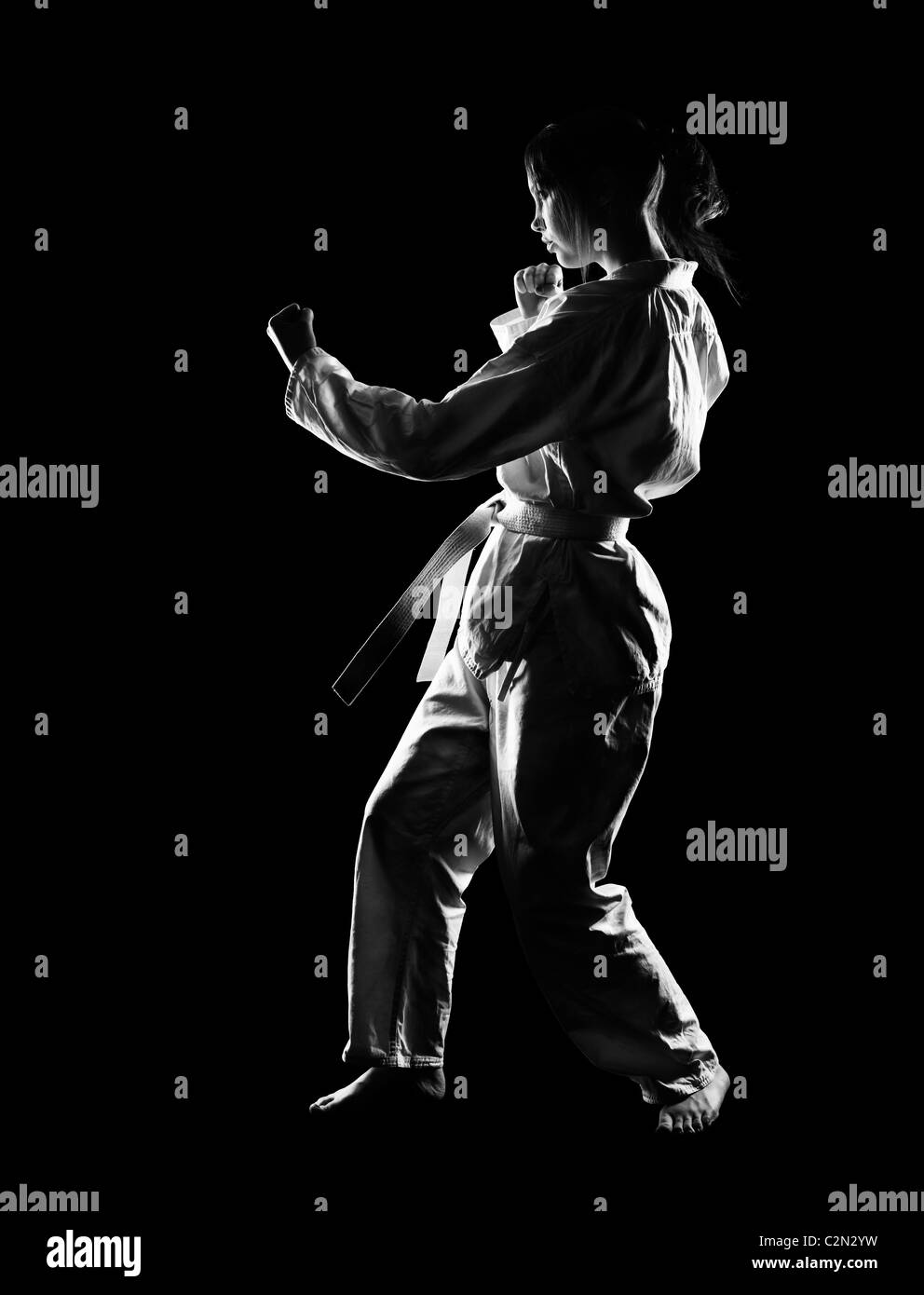 Woman in karate pose Black and White Stock Photos & Images - Alamy