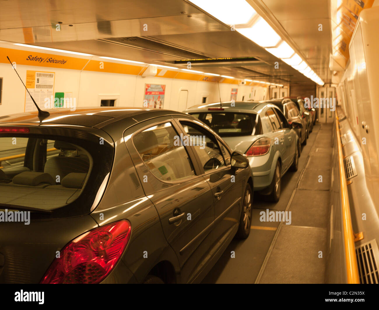 cars on Euroshuttle travel through the Channel tunnel Stock Photo - Alamy