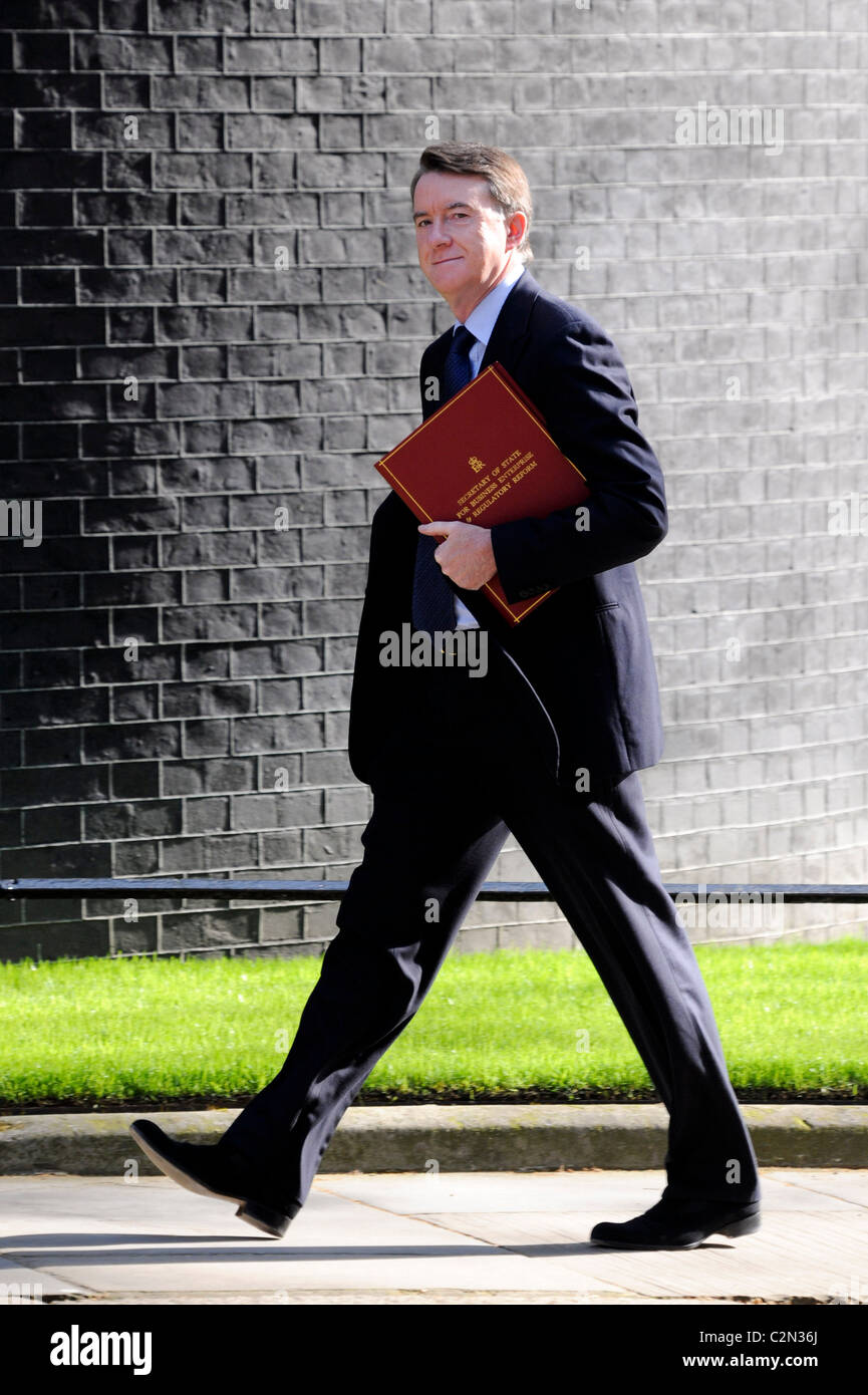 Business Secretary Lord Mandelson arrives for the pre-Budget meeting at 10 Downing Street, 22nd April, 2009. Stock Photo