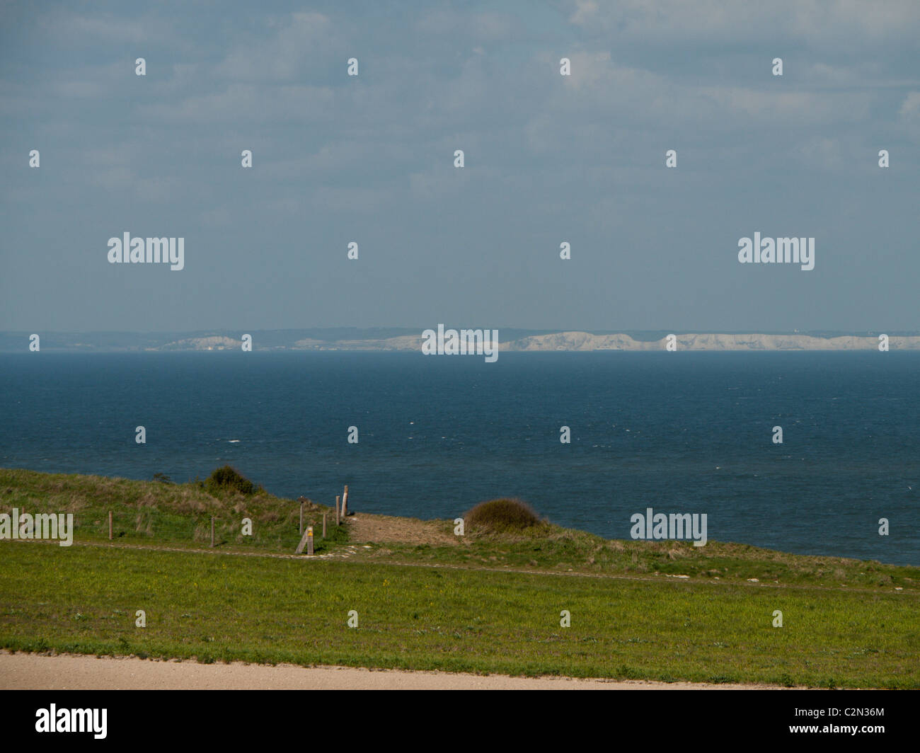 white cliffs of dover seen from cap blanc nez near Calais, France Stock Photo