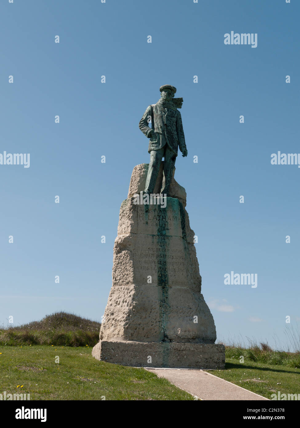 statue of Herbert Latham, the first man to attempt a channel crossing in an aircraft Stock Photo