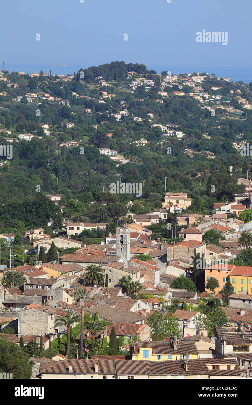 Aerial view of the French Riviera village of La Colle sur Loup Stock