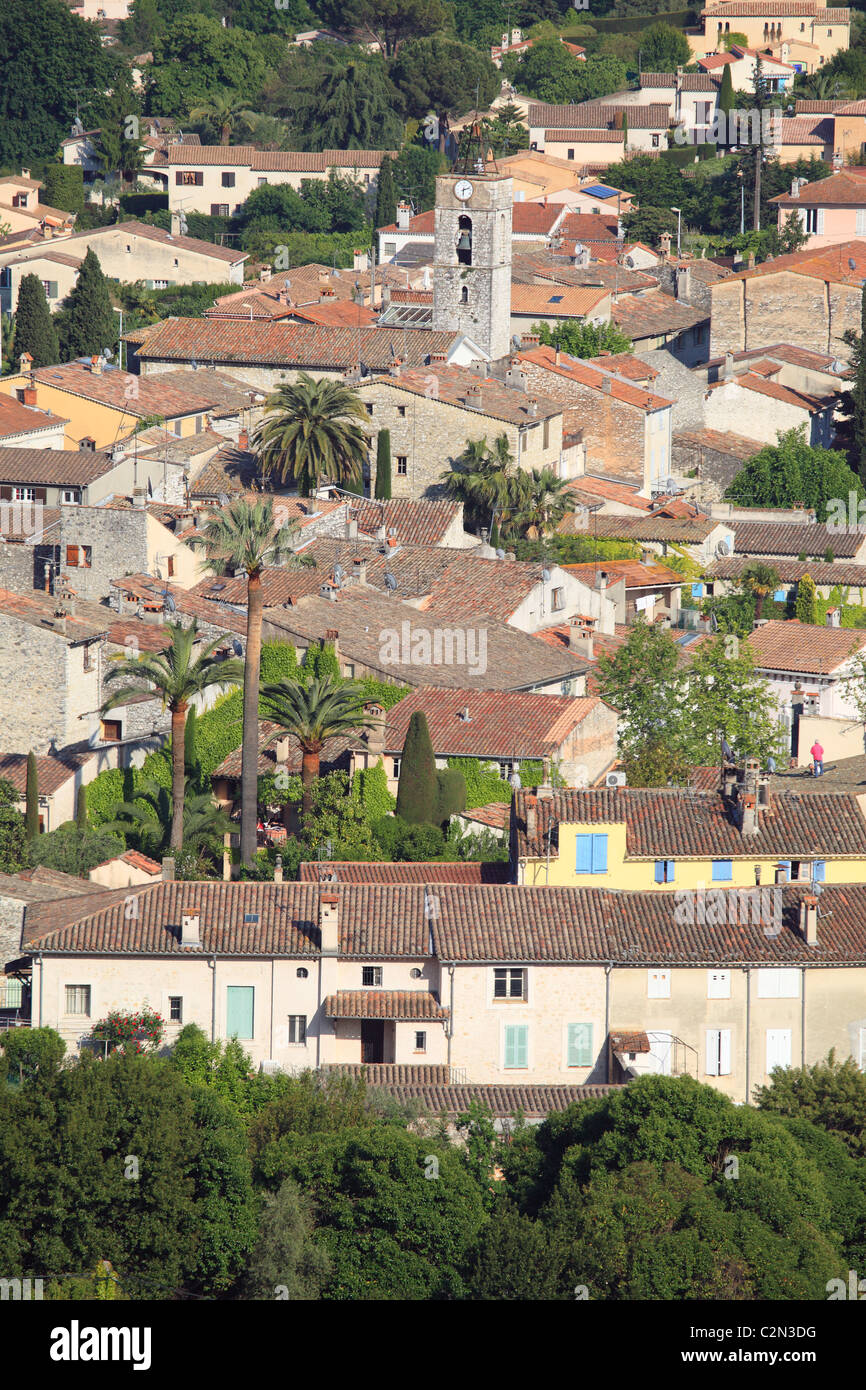 Aerial view of the French Riviera village of La Colle sur Loup Stock