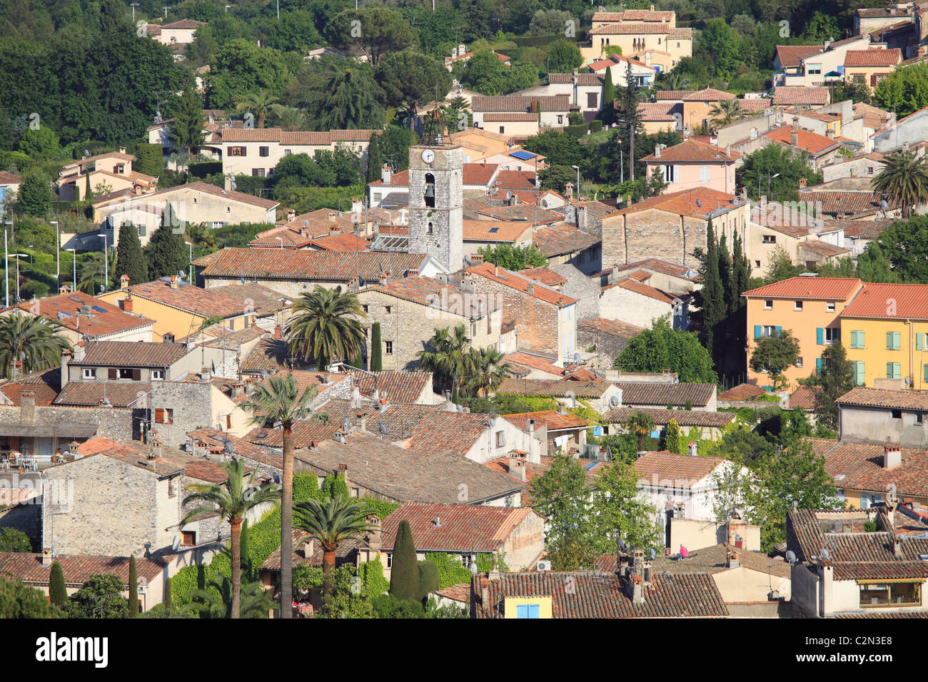 Aerial view of the French Riviera village of La Colle sur Loup Stock