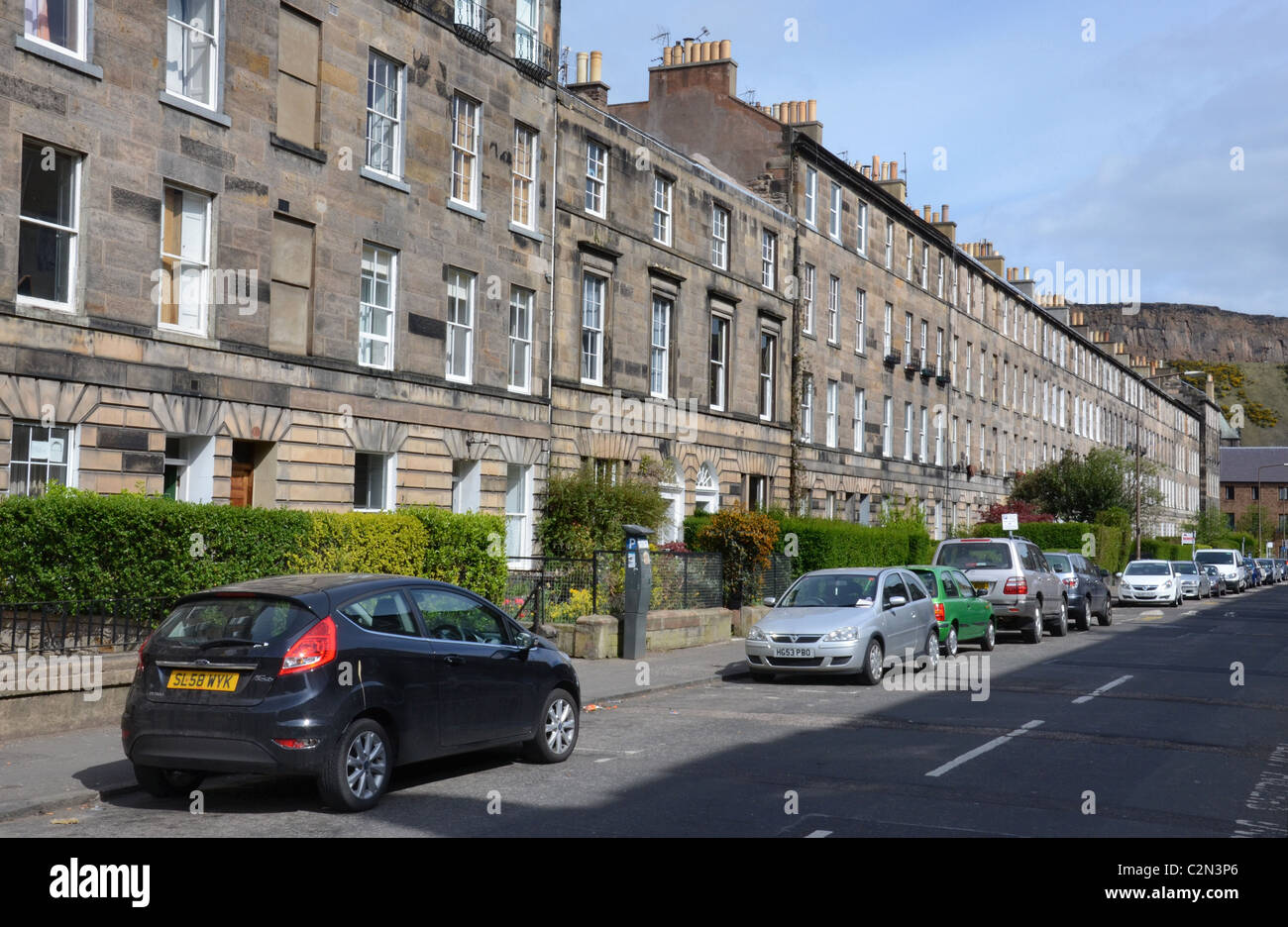 Rankeillor Street in the Newington area of Edinburgh and its also the street where David Nicholls novel 'One Day' begins. Stock Photo