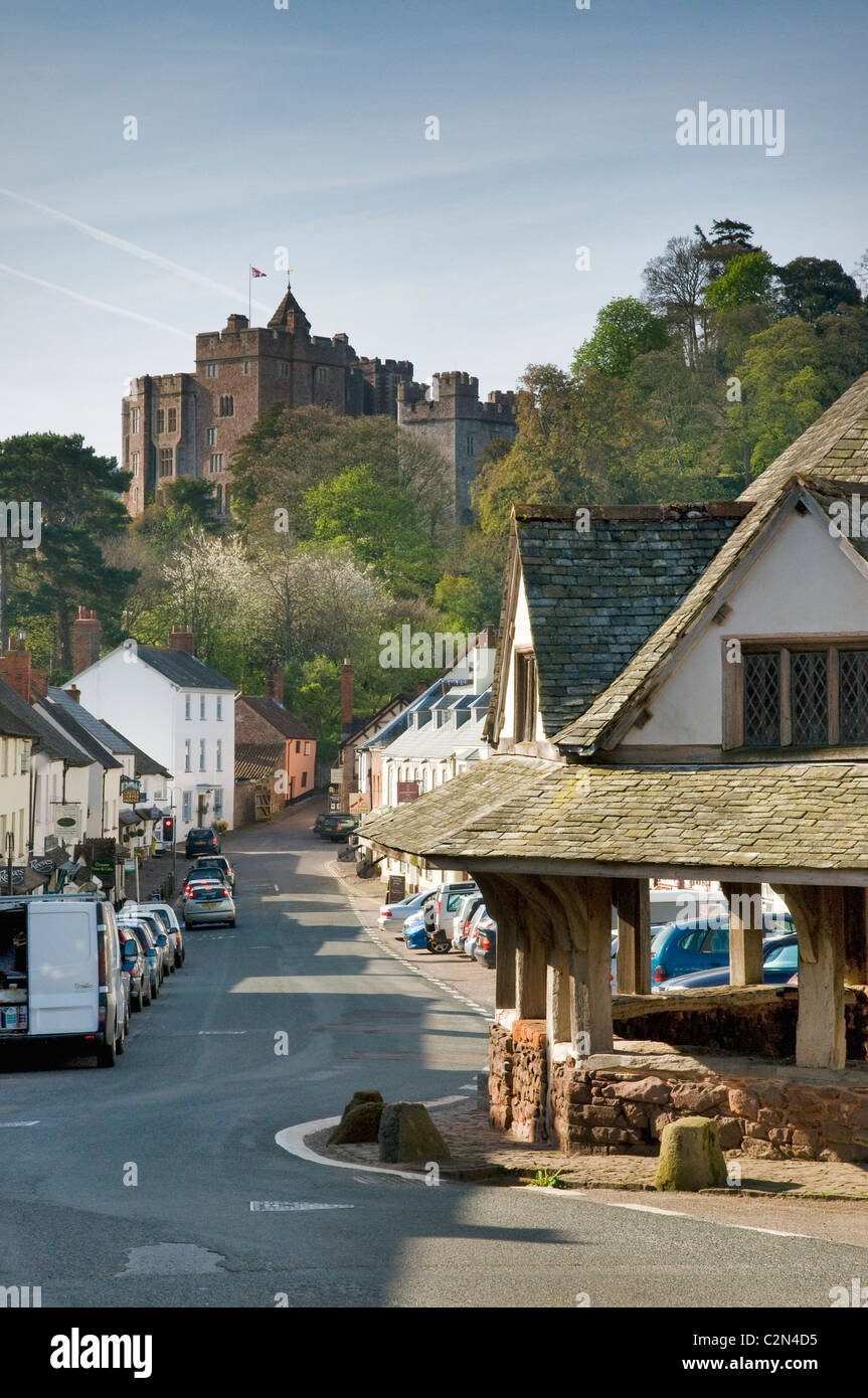 Dunster Castle and the Yarn Market in spring, Dunster, Somerset, England, April 2011. Stock Photo