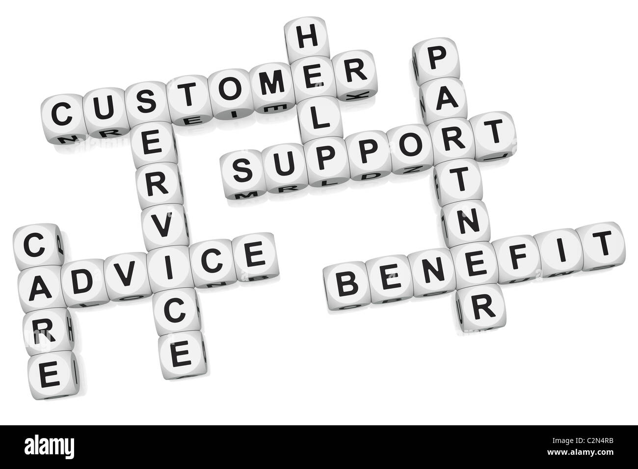 Customer benefit of quality service crossword on white background Stock Photo
