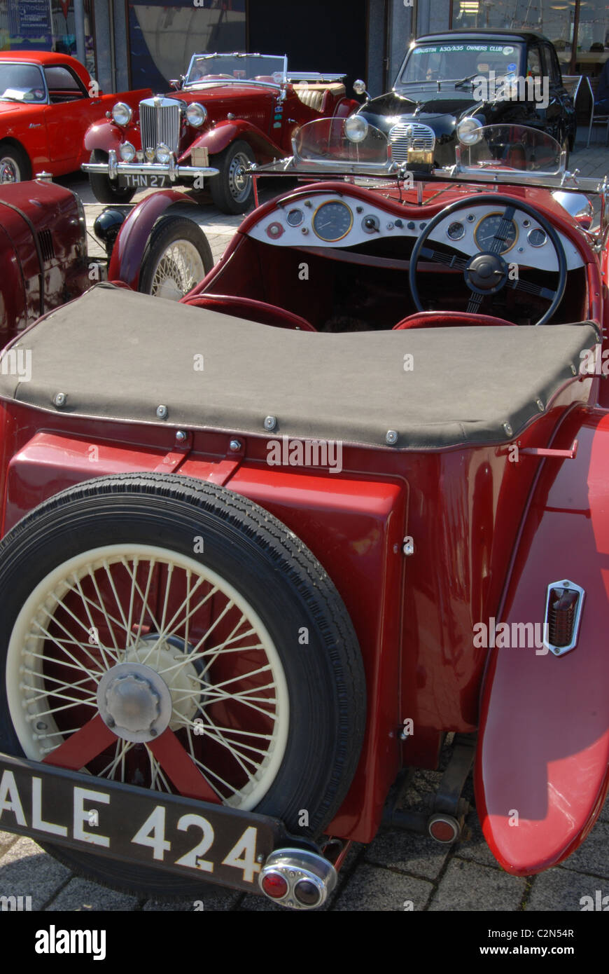 Classic car society show off their retro vehicles in Falmouth, Cornwall