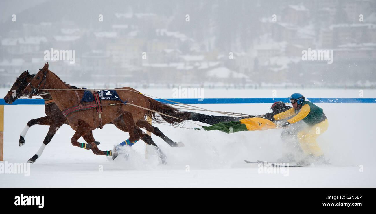 Horse Racing on frozen lake 'White Turf 2011' at St Moritz, Switzerland Stock Photo