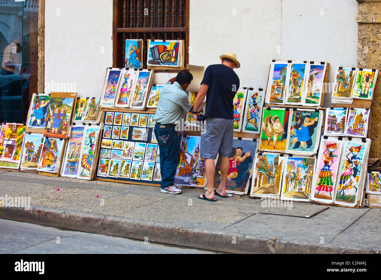 Souvenir paintings in the old town, Cartagena, Colombia Stock Photo