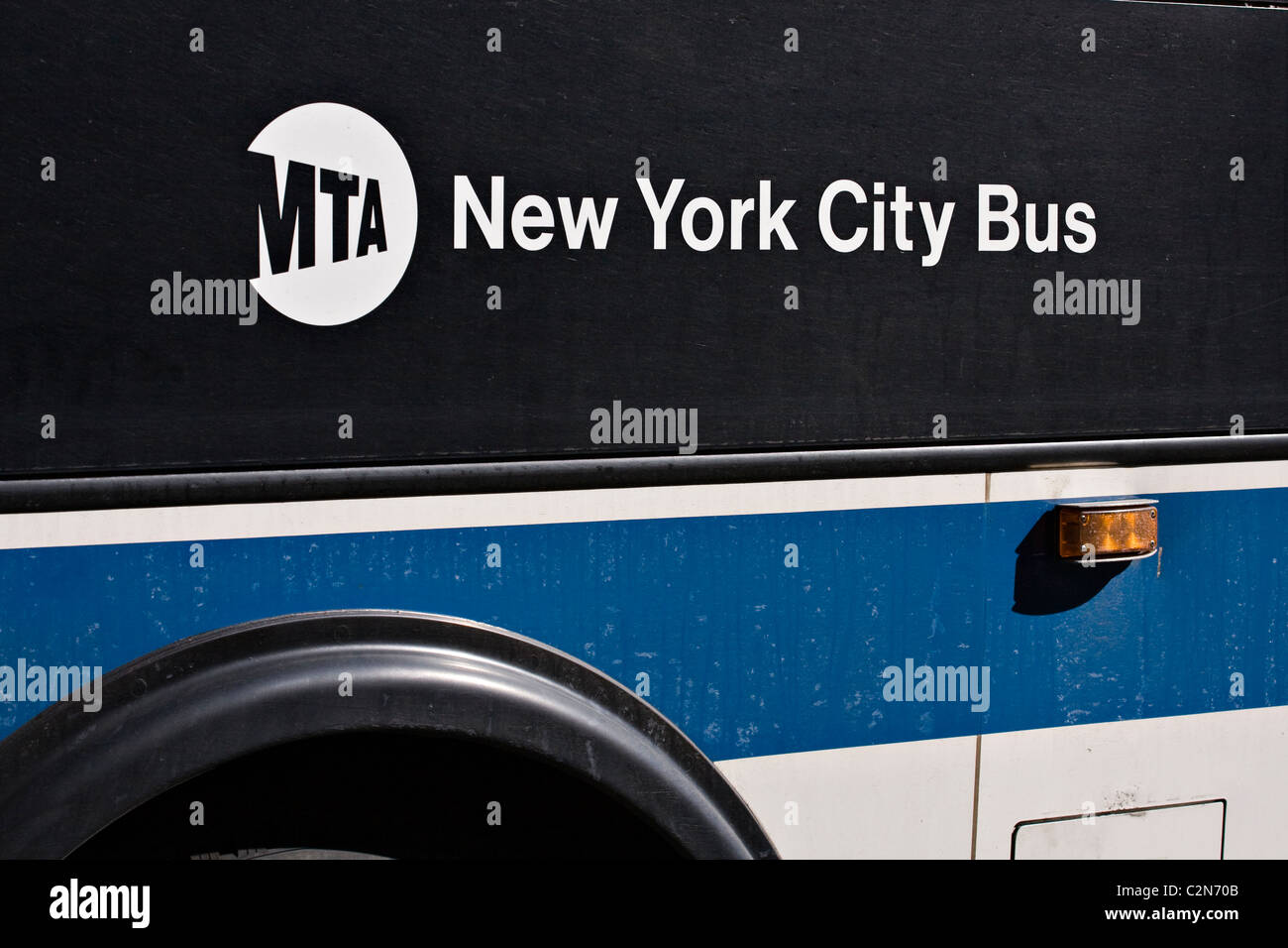 Side of an MTA City Bus in New York. Stock Photo