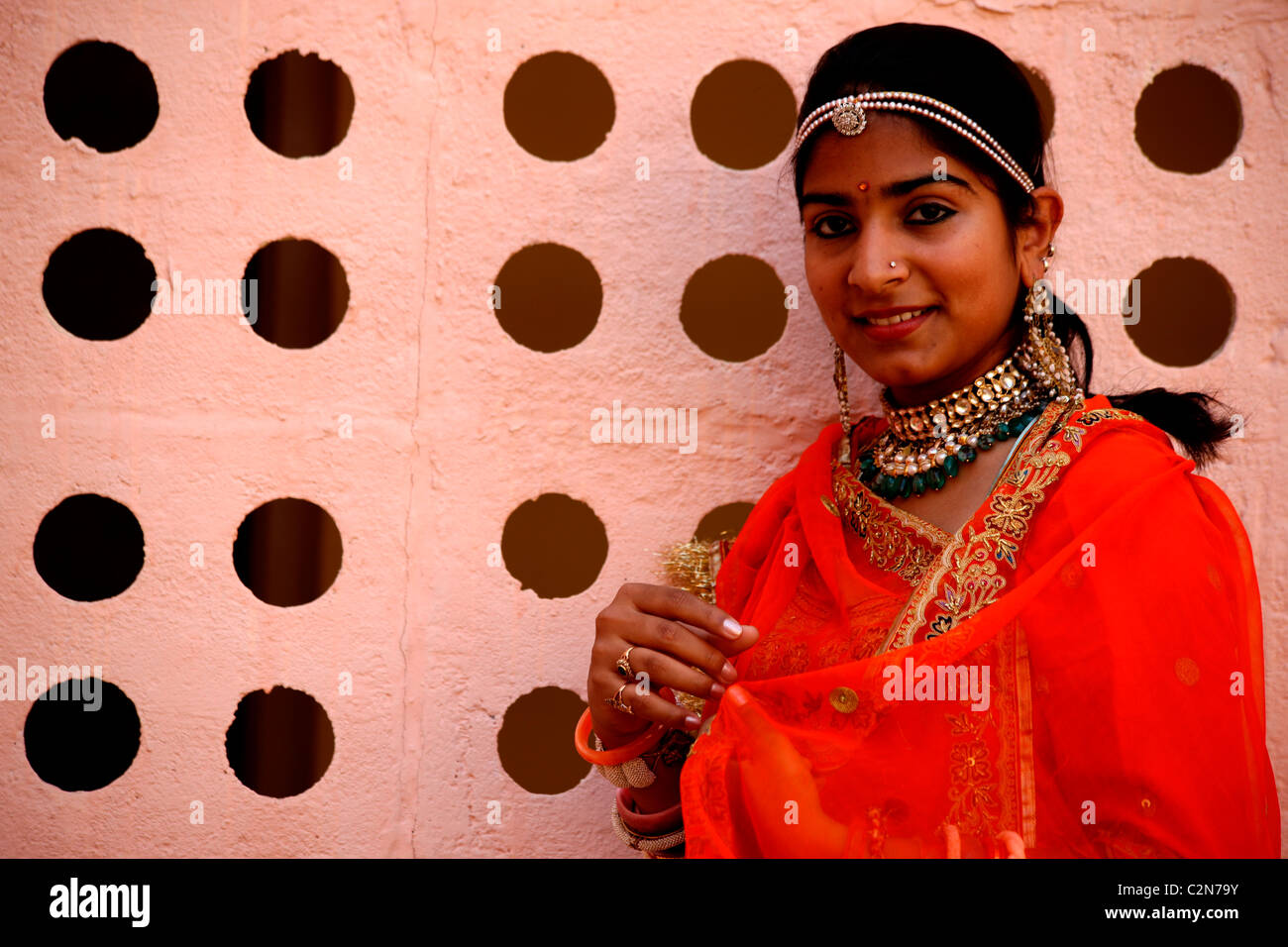 An indian girl wearing tradtional Rajasthani dress Stock Photo