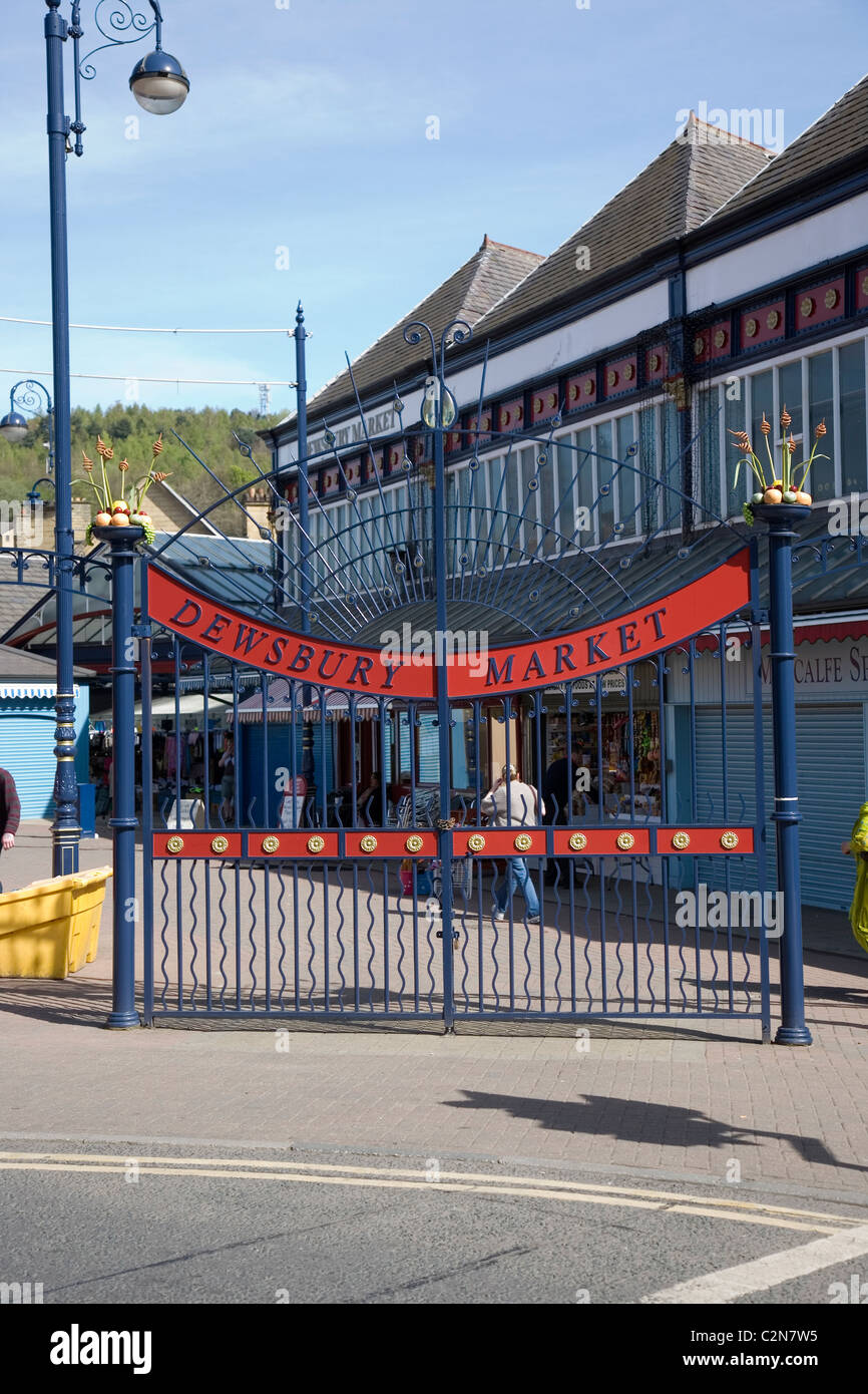 Gates at the entrance to Dewsbury Market, Dewsbury, West Yorkshire, UK Stock Photo