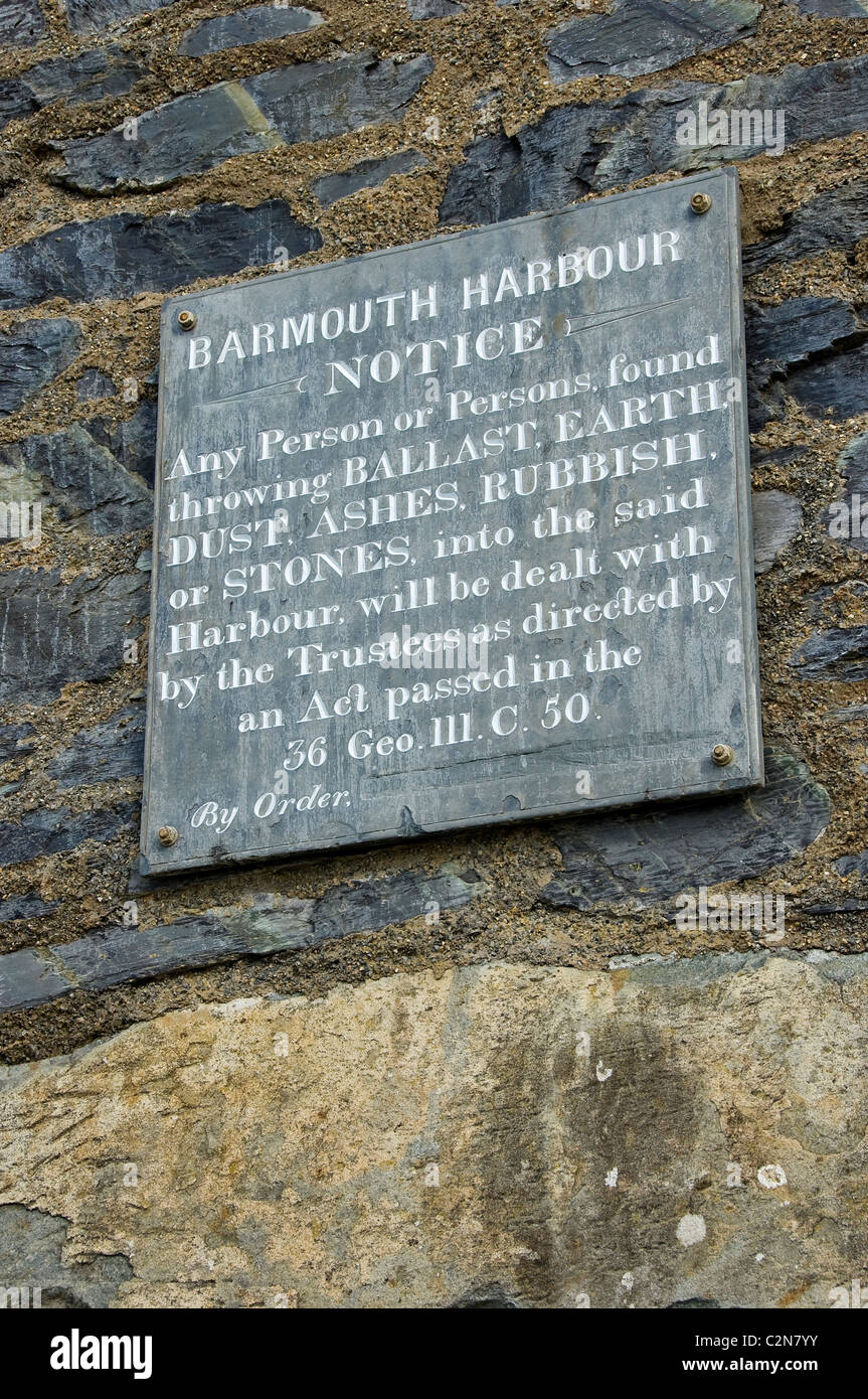Close up of Barmouth Harbour notice information sign Gwynedd mid Wales UK United Kingdom GB Great Britain Stock Photo