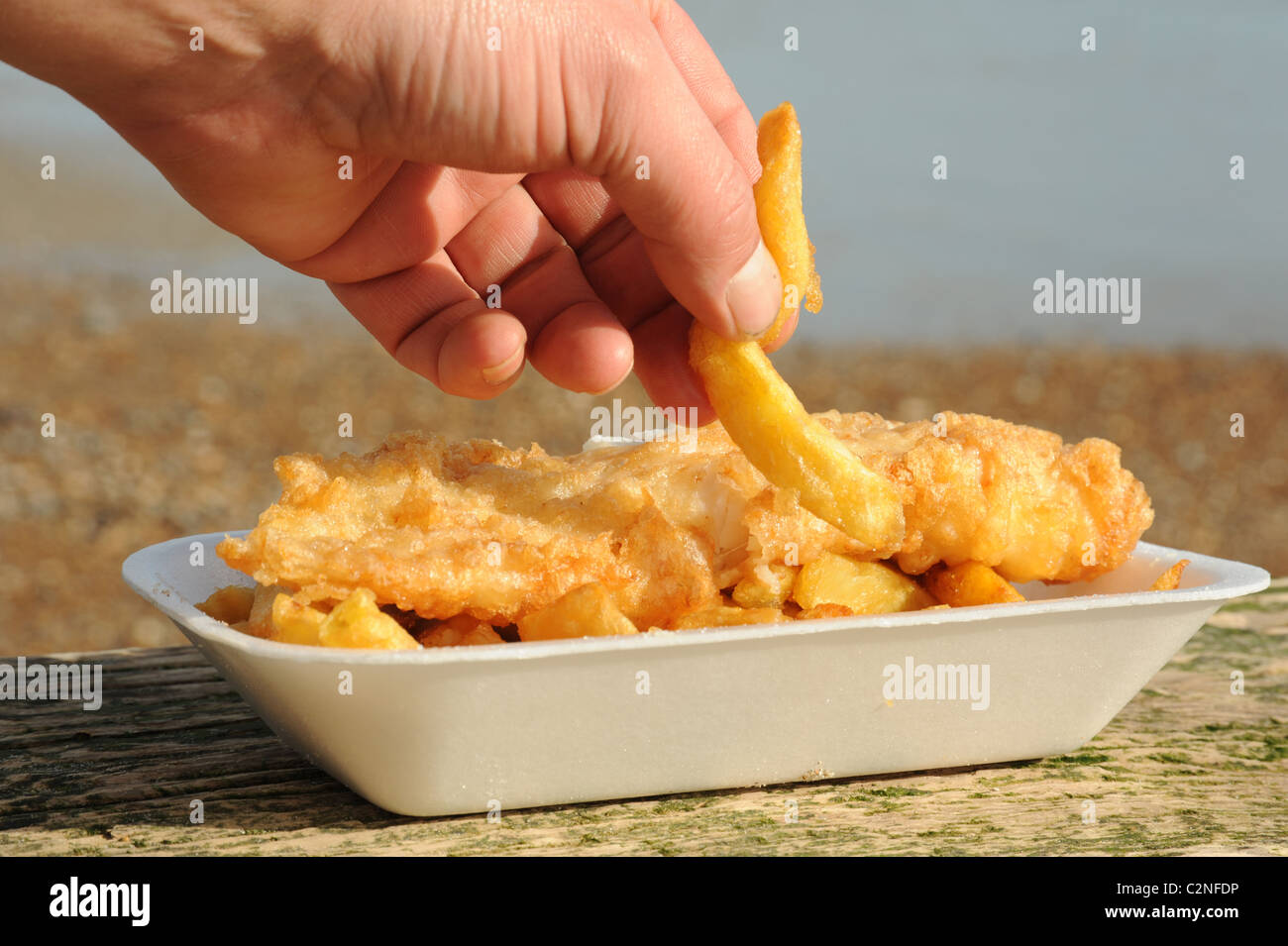Fish and chips by the sea Stock Photo