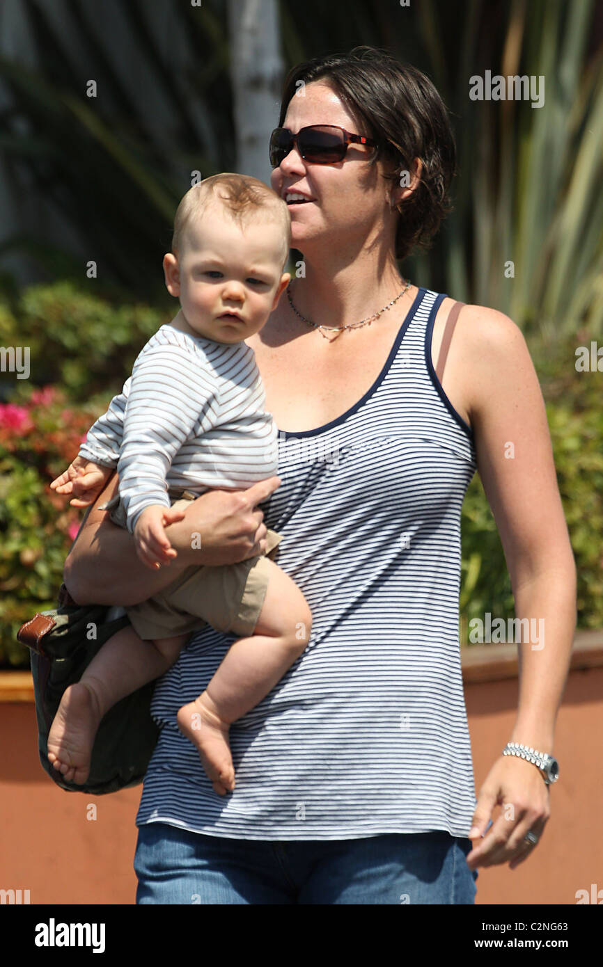 American tennis player Lindsay Davenport goes shopping with her baby at