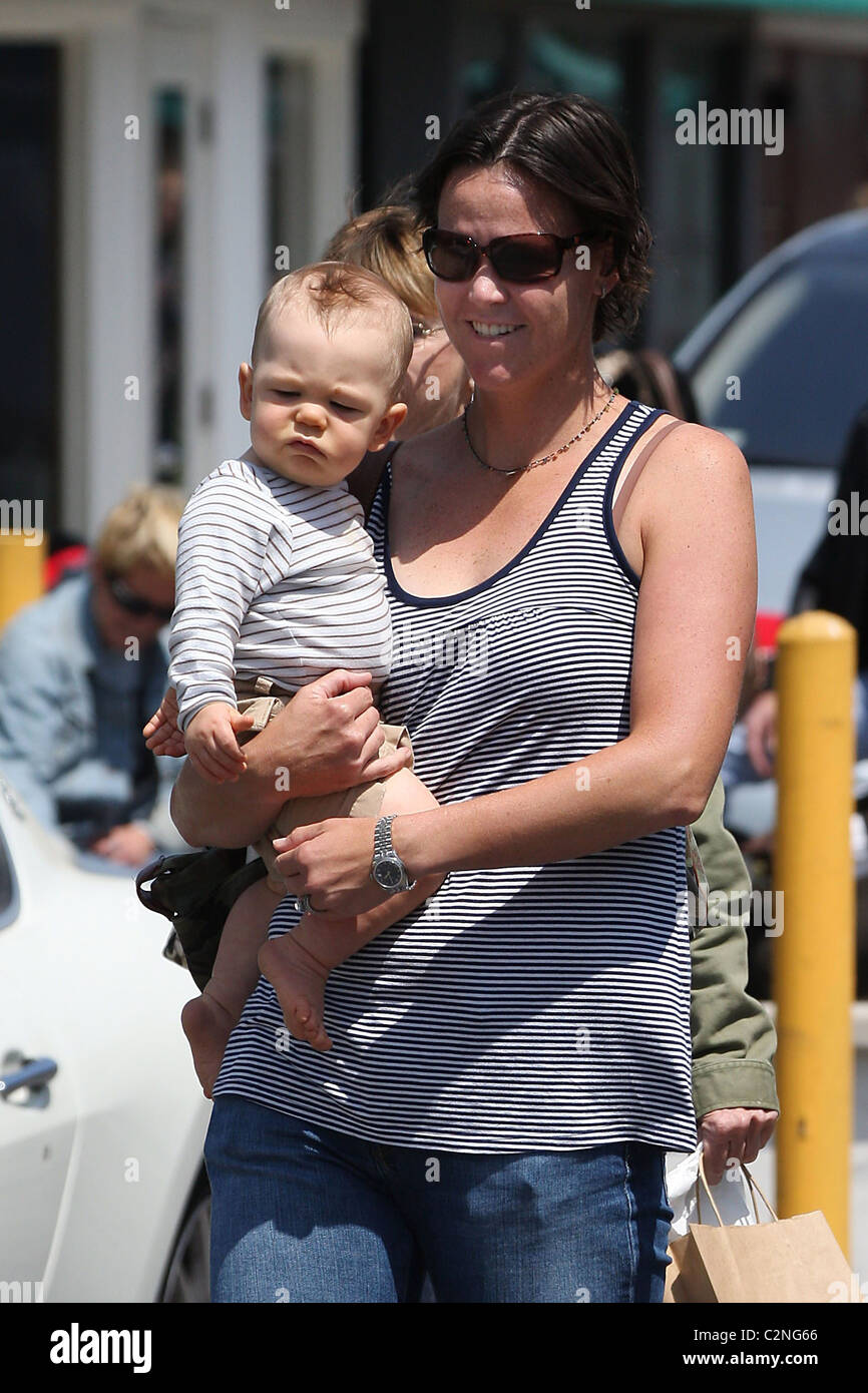American tennis player Lindsay Davenport goes shopping with her baby at