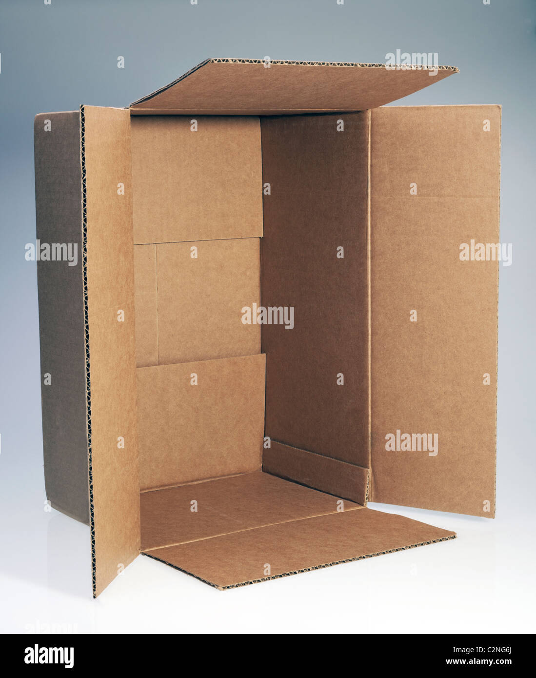 Brown, open cardboard box for design layout Stock Photo