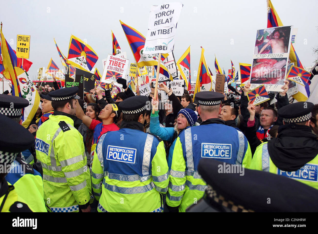 Free Tibet Protest at The Beijing 2008 Olympic Games torch relay London ...