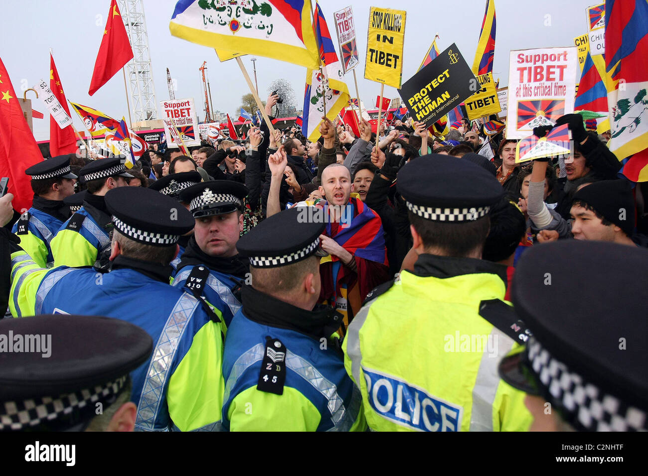 Free Tibet Protest at The Beijing 2008 Olympic Games torch relay London ...