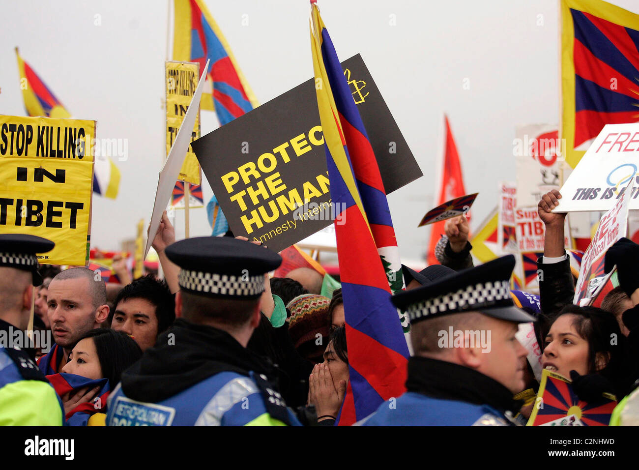 Free Tibet Protest at The Beijing 2008 Olympic Games torch relay London ...
