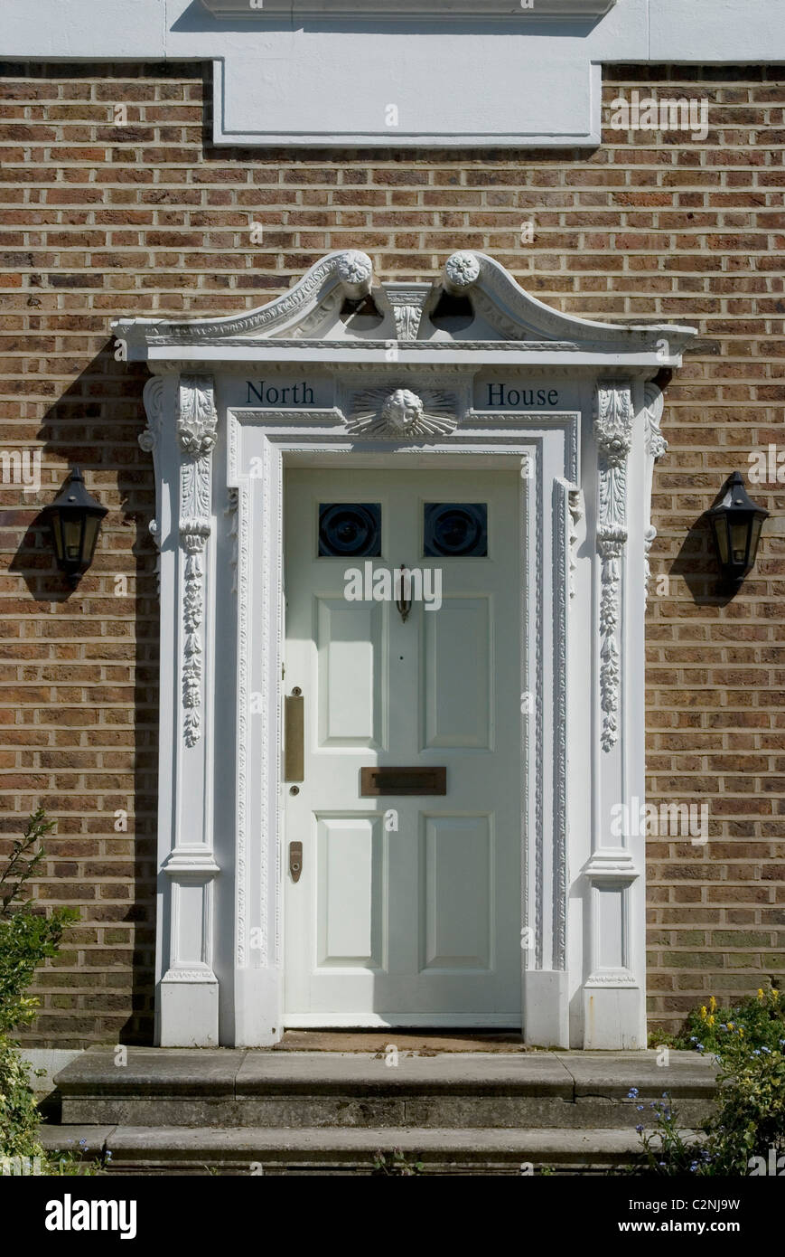 Elaborate (Georgian?) doorway on one of the mansions of Dulwich Village, London, SE21, England Stock Photo