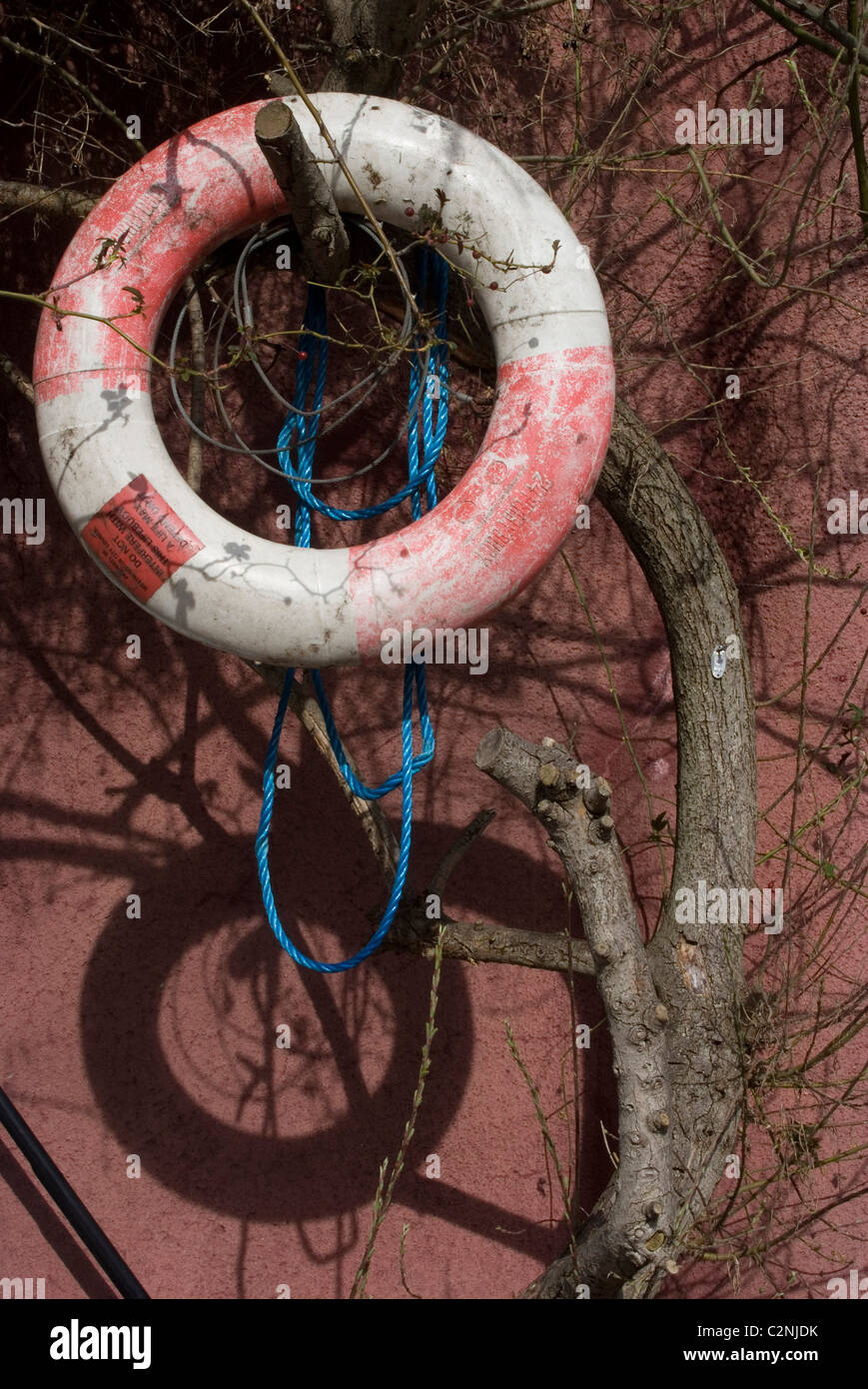 Life preserver on canalside at Lisson Wide, Regent's Canal, Lisson Grove, London, NW8, England Stock Photo