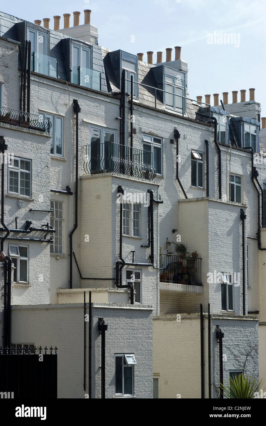 Back of terrace houses and chimneys, Wells Rise, near Primrose Hill, London, NW1, England Stock Photo