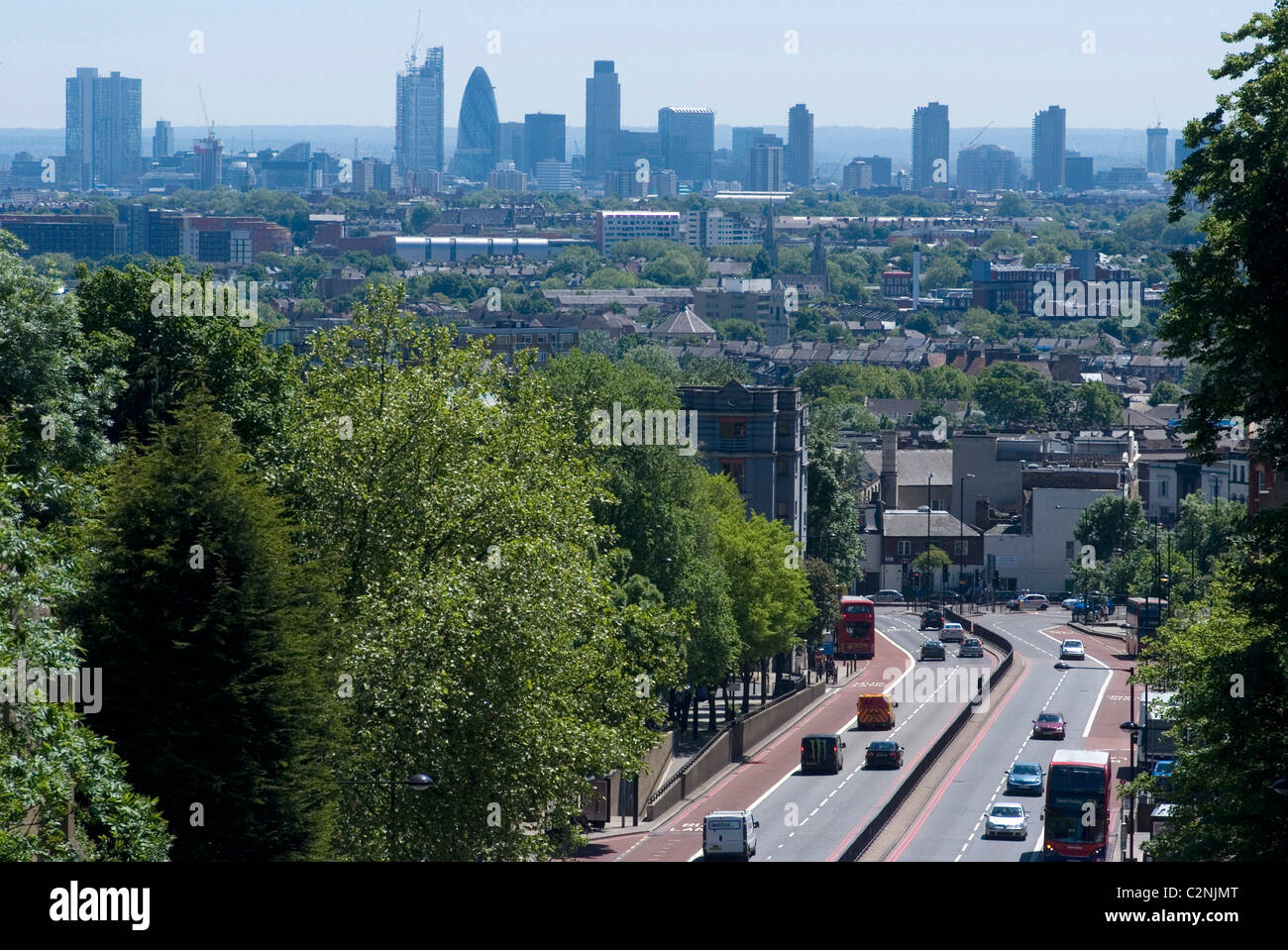 View over central London from Hornsey Lane Bridge (also known as 'Suicide Bridge'), London N7/N2, England Stock Photo