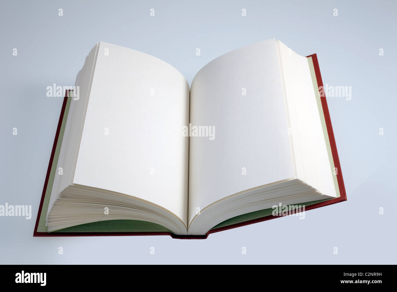 Open hardcover book with blank pages for design layout Stock Photo