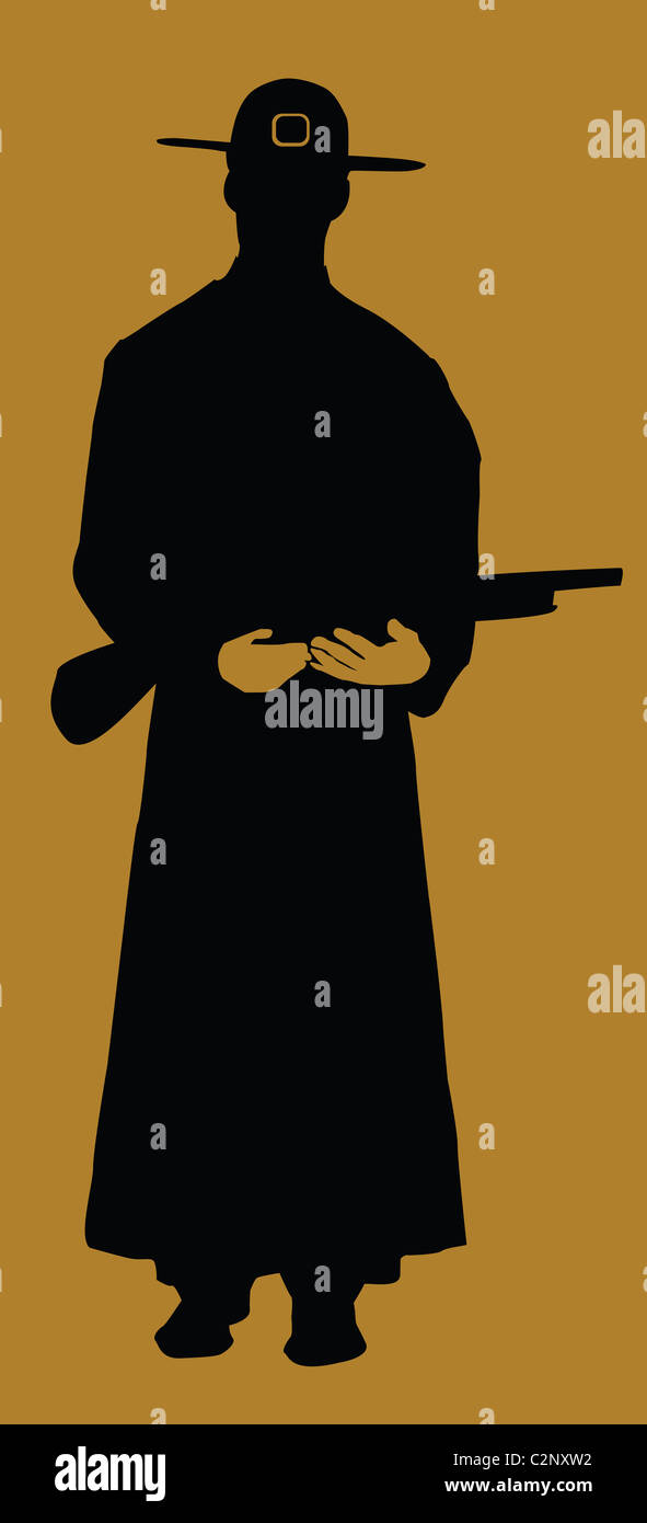 Cowboy silhouette on brown Stock Photo