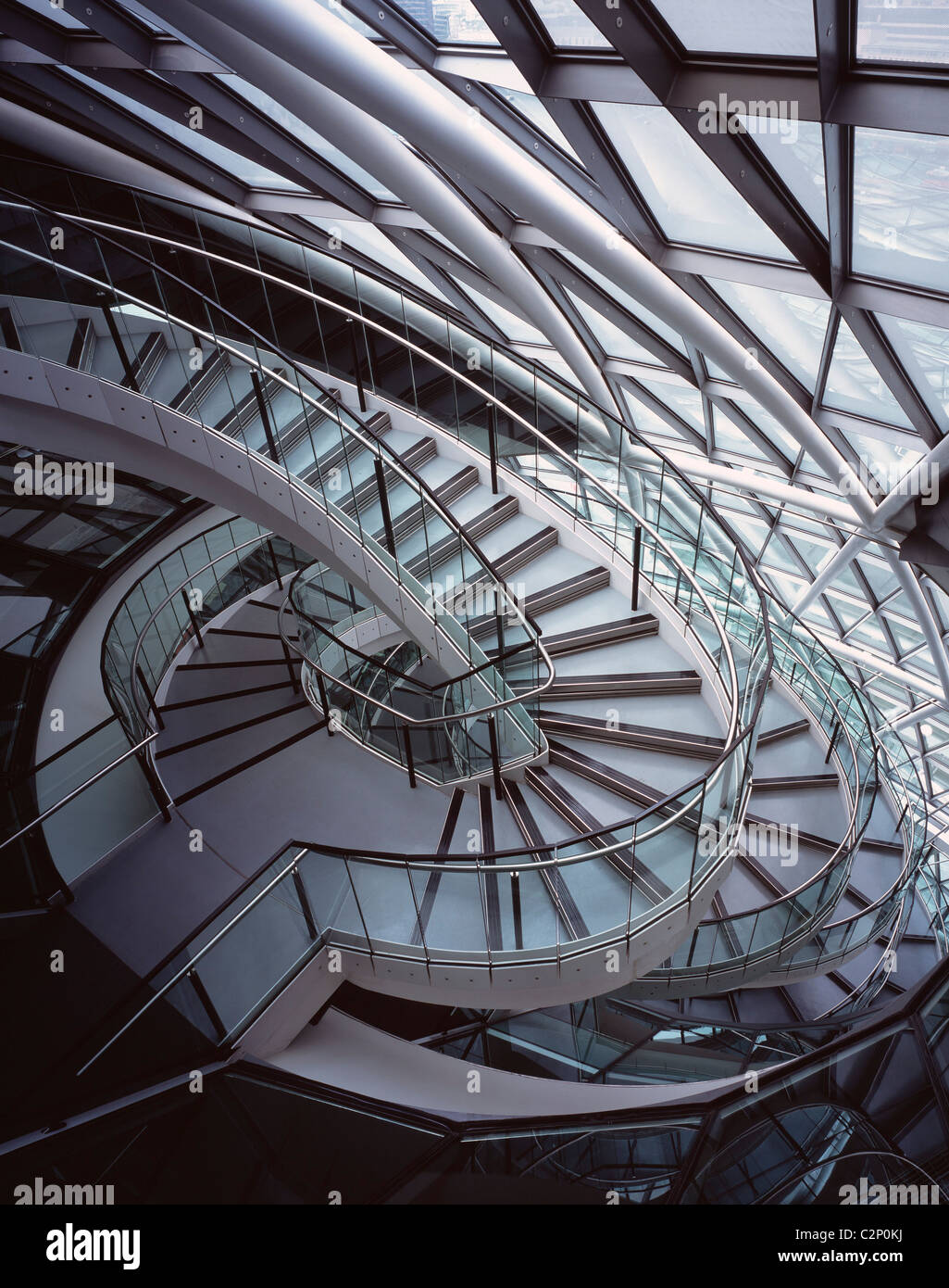 City Hall GLA, London. Spiral staircase from top right. 1999-2002 Stock Photo