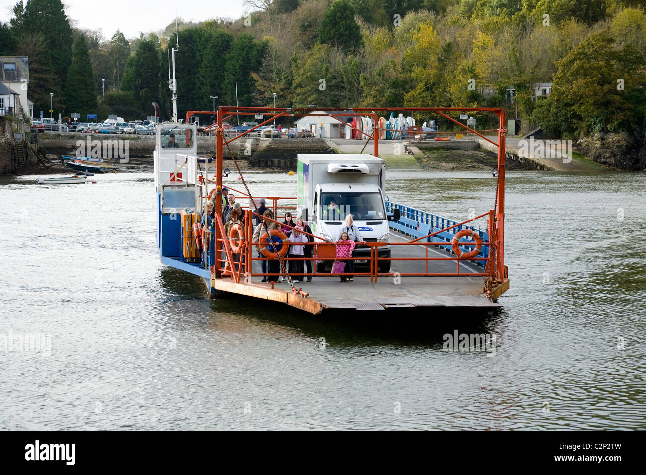 Cornish Bodinnick Vehicle Ferry between Bodinnick and Fowey in Cornwall. UK. Stock Photo