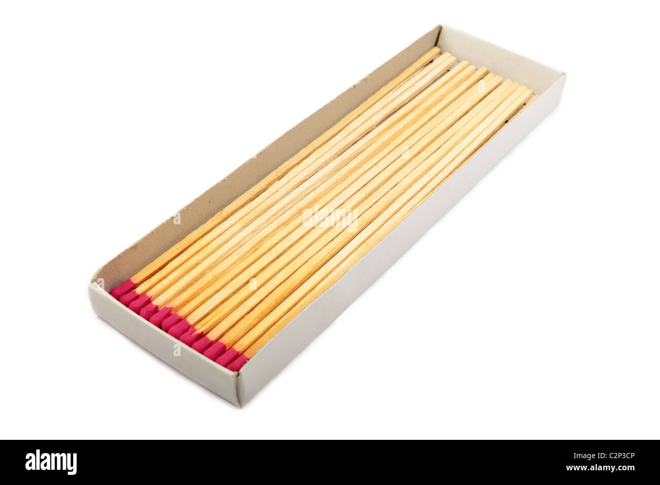 Long matches in a box isolated on white background. Stock Photo